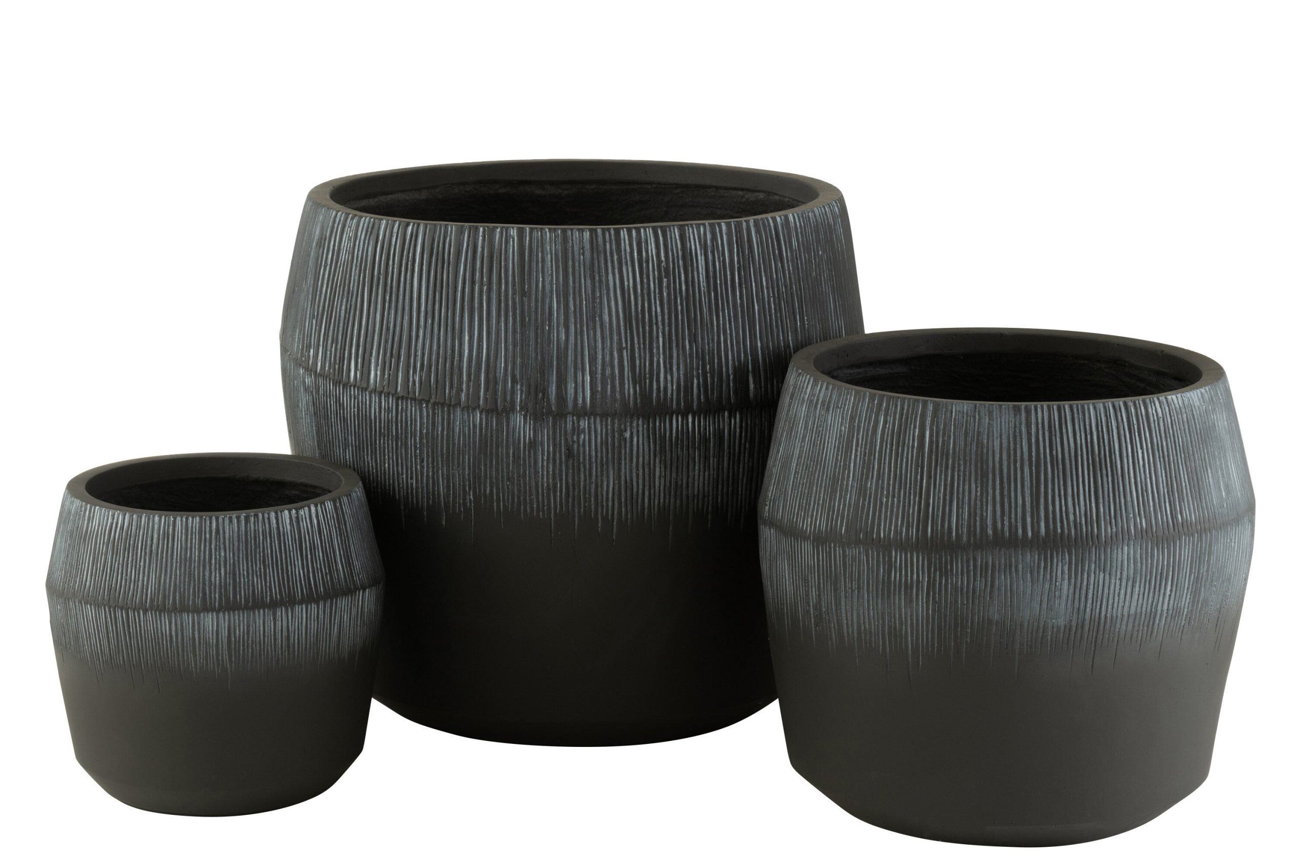 J-Line bloempot Vezelklei - keramiek - zwart - 3 stuks - Ø 50.5 cm