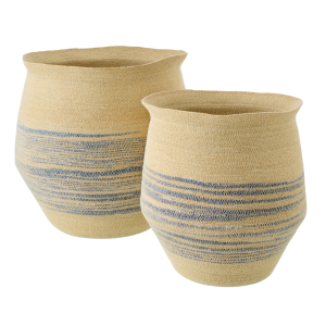 J-Line mand Gestreept – zeegras – naturel/blauw – set van 2 J-Line mand Gestreept – zeegras – naturel/blauw – set van 2