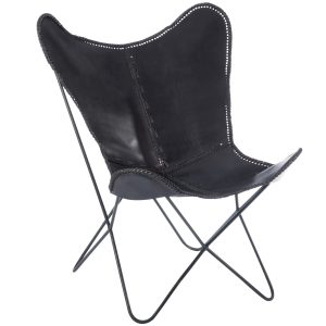 J-Line loungestoel voor binnen – leer/metaal – zwart