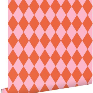 ESTAhome behang ruiten oranje en roze – 50 x 900 cm – 131602