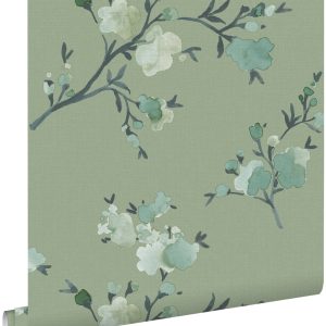 ESTAhome behang kersenbloesems groen – 53 cm x 10.05 m – 148718