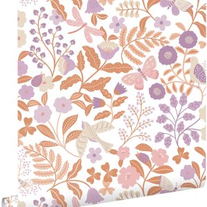 ESTAhome behang bloemen en vogels lila paars en terracotta – 53 cm x 1 ESTAhome behang bloemen en vogels lila paars en terracotta – 53 cm x 1