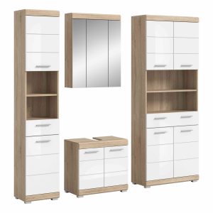 Furnilux Badkamercombinatie Lambada Met Hoge Kast Eik/Wit Hoogglans 18 Furnilux Badkamercombinatie Lambada Met Hoge Kast Eik/Wit Hoogglans 18