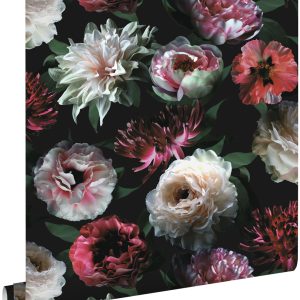 ESTAhome behang bloemen roze, zwart en donkergroen – 53 cm x 10.05 m – ESTAhome behang bloemen roze, zwart en donkergroen – 53 cm x 10.05 m –