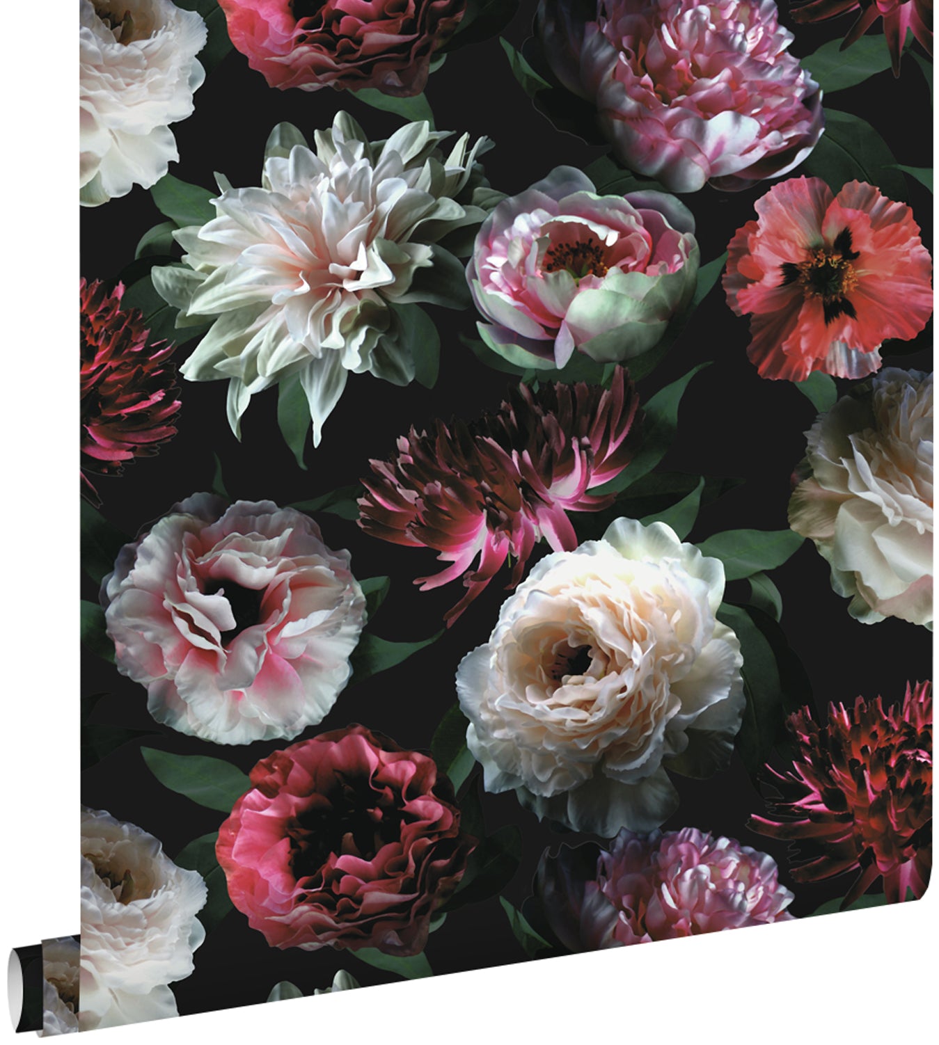 ESTAhome behang bloemen roze, zwart en donkergroen - 53 cm x 10.05 m -