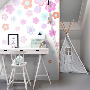 ESTAhome fotobehang vintage bloemen turquoise, roze en paars – 200 x 2