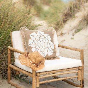 J-Line kussen Bloem Abstract – jute – naturel/beige