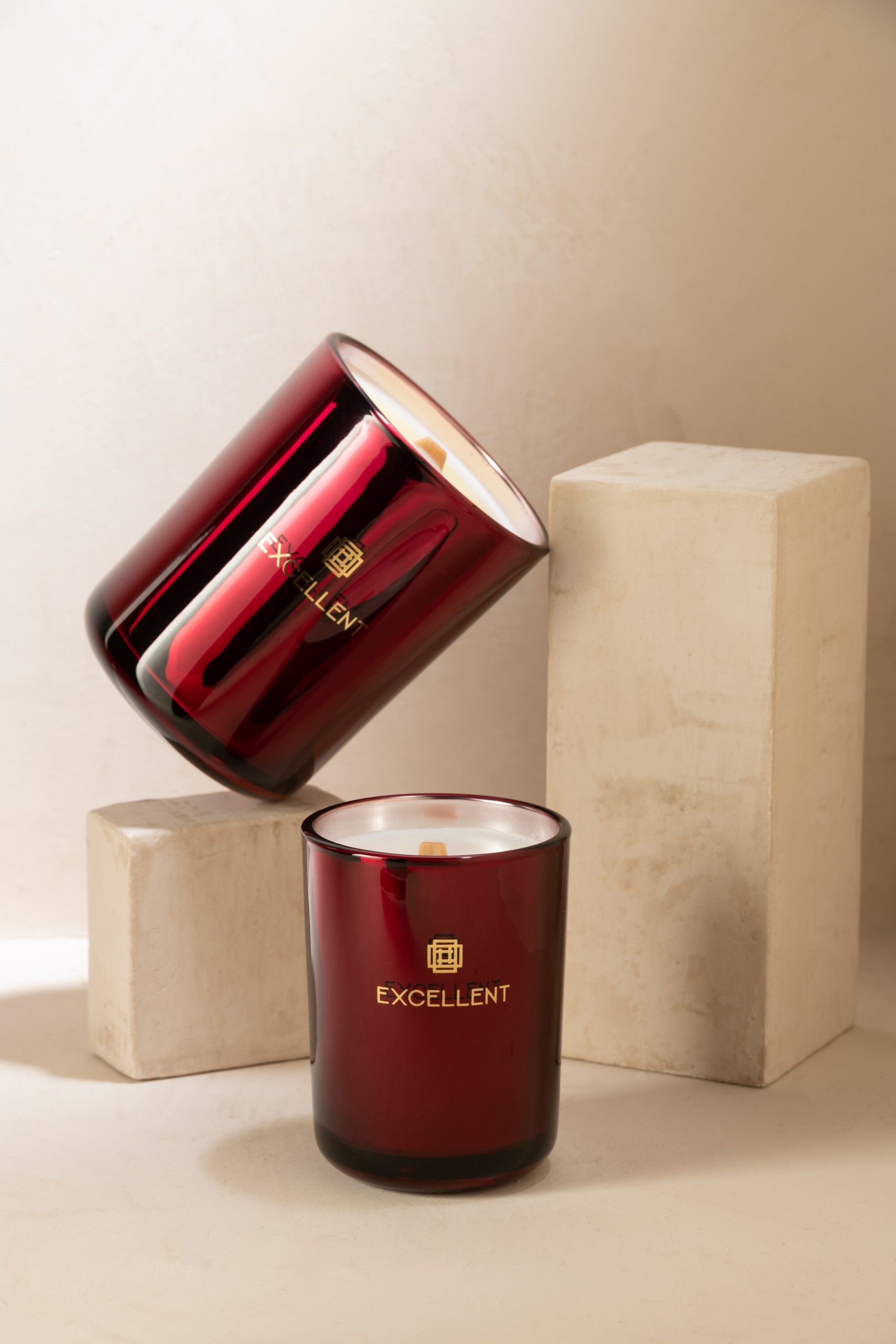 J-Line geurkaars Excellent - Rose Chamapgne - glas - rood - medium - 8