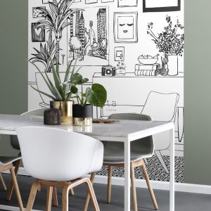 ESTAhome fotobehang tekening woonkamer zwart wit – 186 x 279 cm – 1588 ESTAhome fotobehang tekening woonkamer zwart wit – 186 x 279 cm – 1588