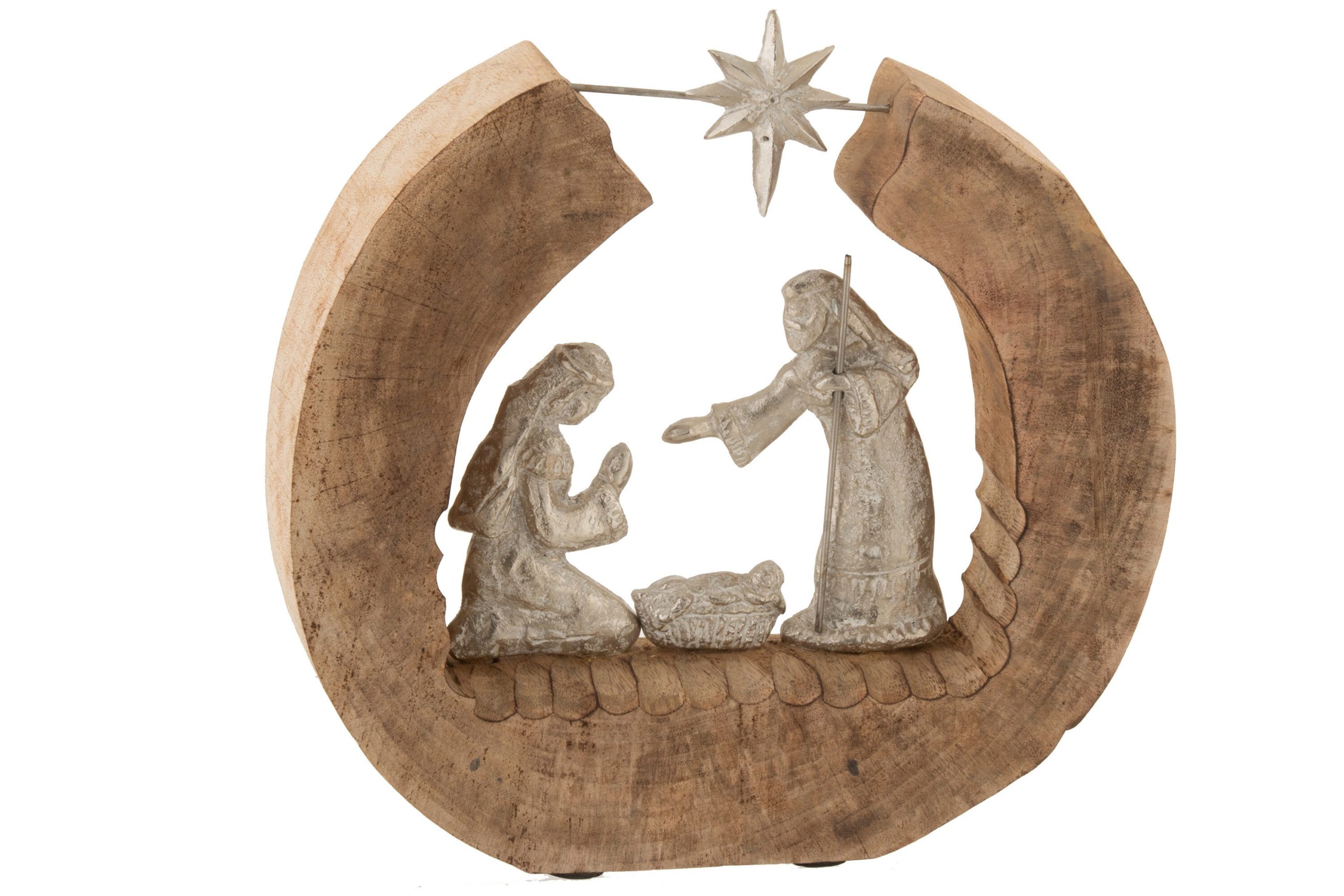 J-Line decoratie Kerststal - aluminium/hout - zilver