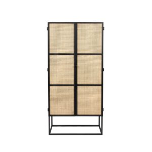 Housecraft Living Guuji Kast Hoog 2 deurs Rotan/ Metaal – Zwart