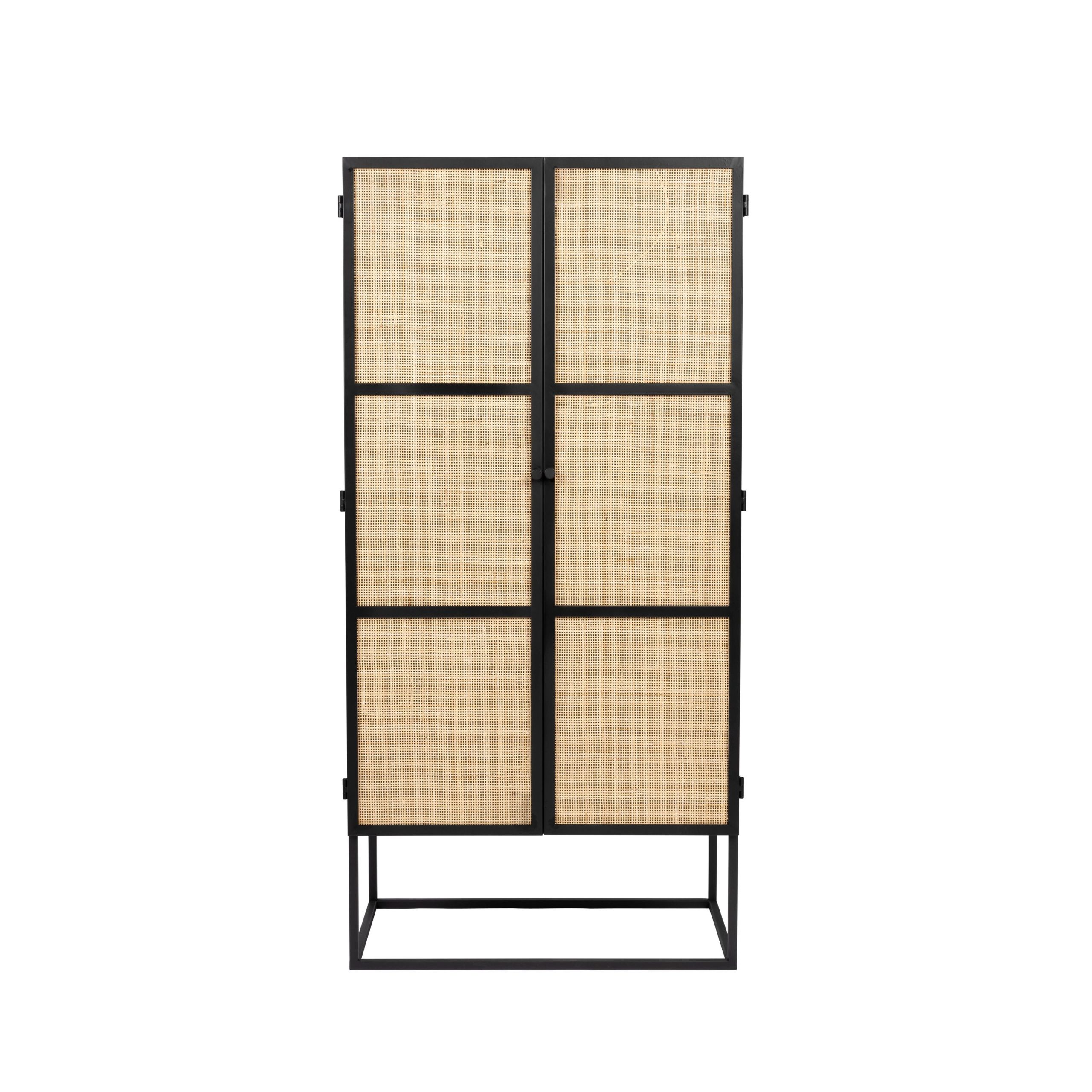 Housecraft Living Guuji Kast Hoog 2 deurs Rotan/ Metaal - Zwart
