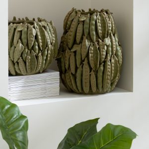 J-Line vaas Botanica Bonen Breed – keramiek – groen – Ø 33.5 cm