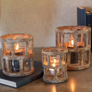 J-Line windlicht Antiek – polyresin/glas – bruin – small J-Line windlicht Antiek – polyresin/glas – bruin – small
