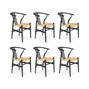 Furnhouse eetkamerstoel Nicoline – Zwart – Papiergaren – Set van 6