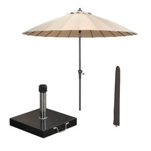 Garden Impressions stokparasol Manilla taupe Ø250 cm met Cosmo voet en Garden Impressions stokparasol Manilla taupe Ø250 cm met Cosmo voet en