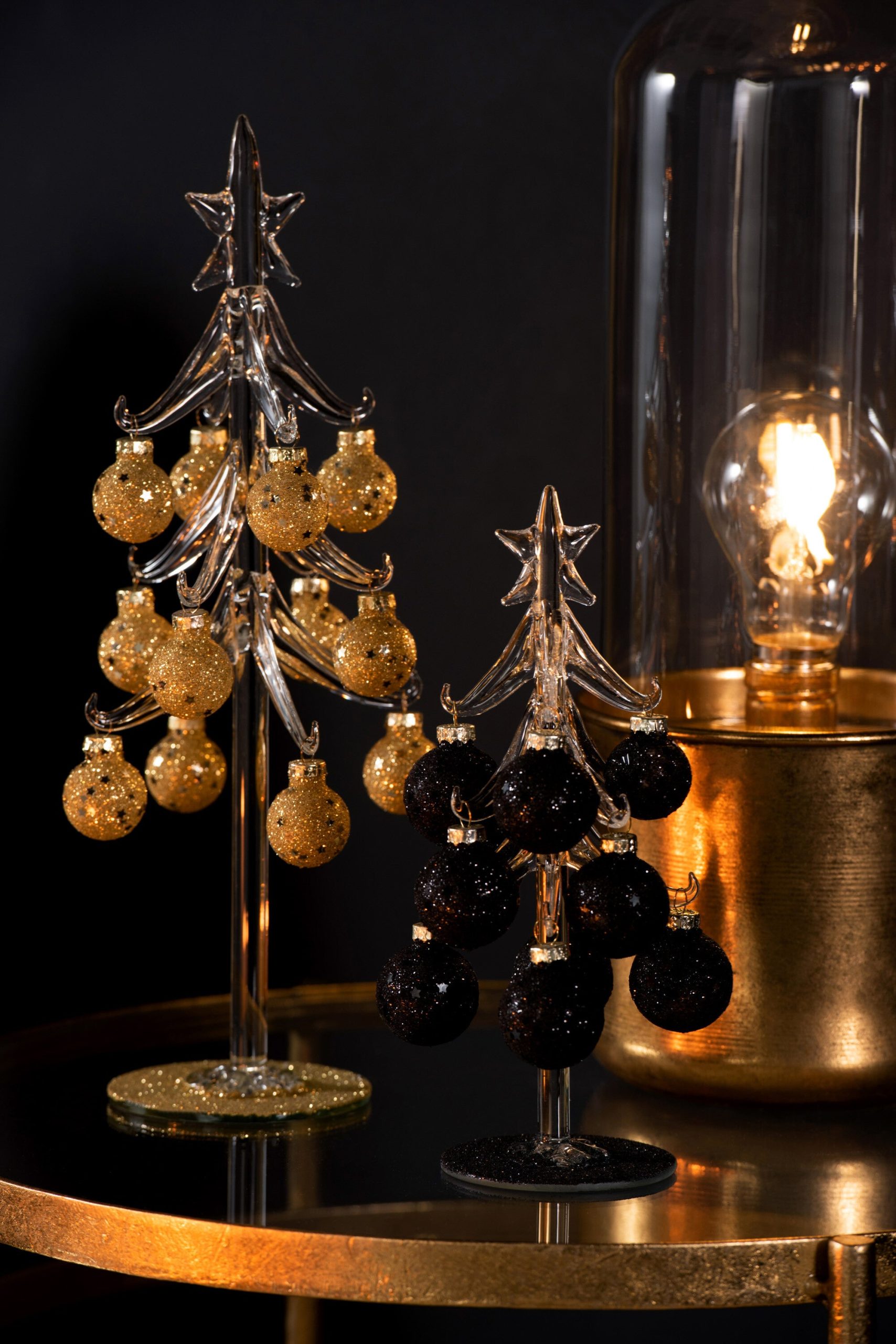 J-Line decoratie kerstboom met ballen Sterretjes - glas - zwart - smal