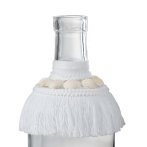 J-Line vaas Schelpen – glas/textiel – wit – medium – 3 stuks – 15 cm h
