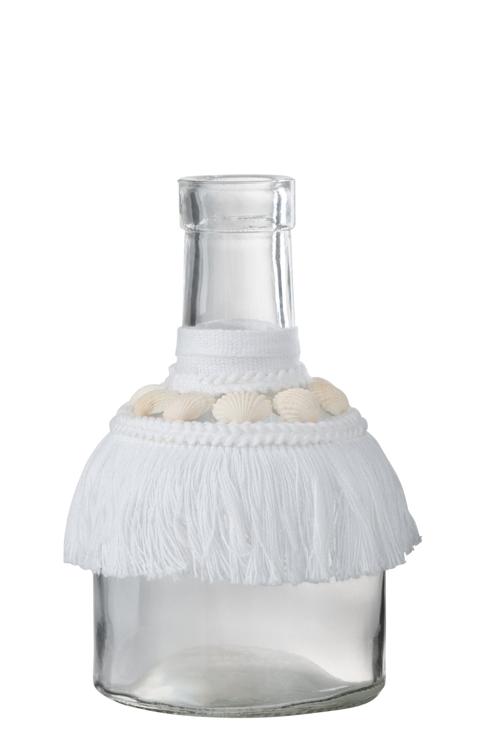 J-Line vaas Schelpen - glas/textiel - wit - medium - 3 stuks - 15 cm h
