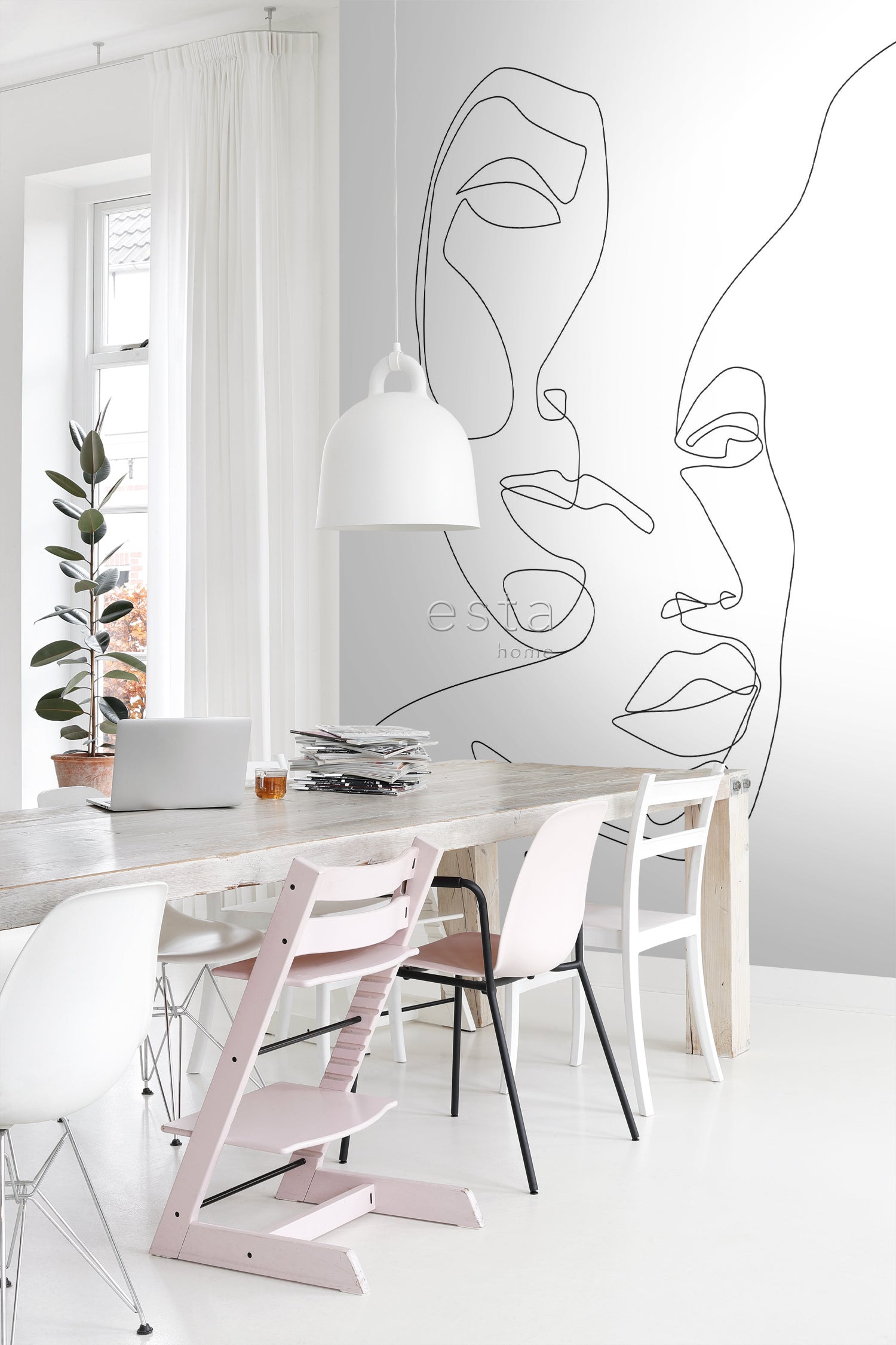 ESTAhome fotobehang line art gezichten zwart wit - 200 x 300 cm - 1589