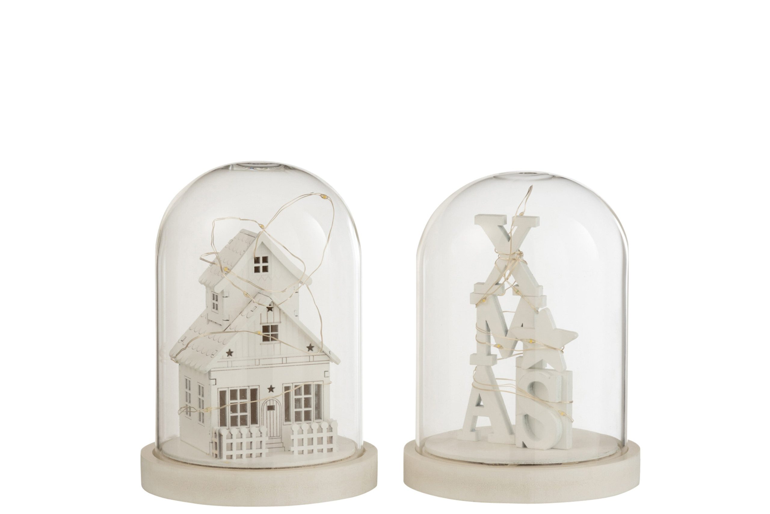 J-Line Decoratieve stolp Winter - hout/glas - wit - 2 st. - LED lichtj