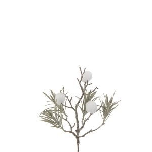 J-Line decoratie tak Den + Pompom Glitter – kunststof – groen/wit – 24