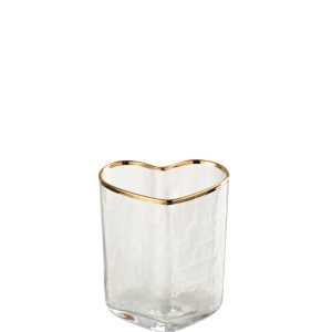 J-Line wijnglas Hart – glas – goud/transparant – 12 stuks