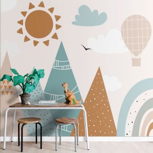 ESTAhome fotobehang bergen vergrijsd blauw en warm oranje – 300 x 279 ESTAhome fotobehang bergen vergrijsd blauw en warm oranje – 300 x 279