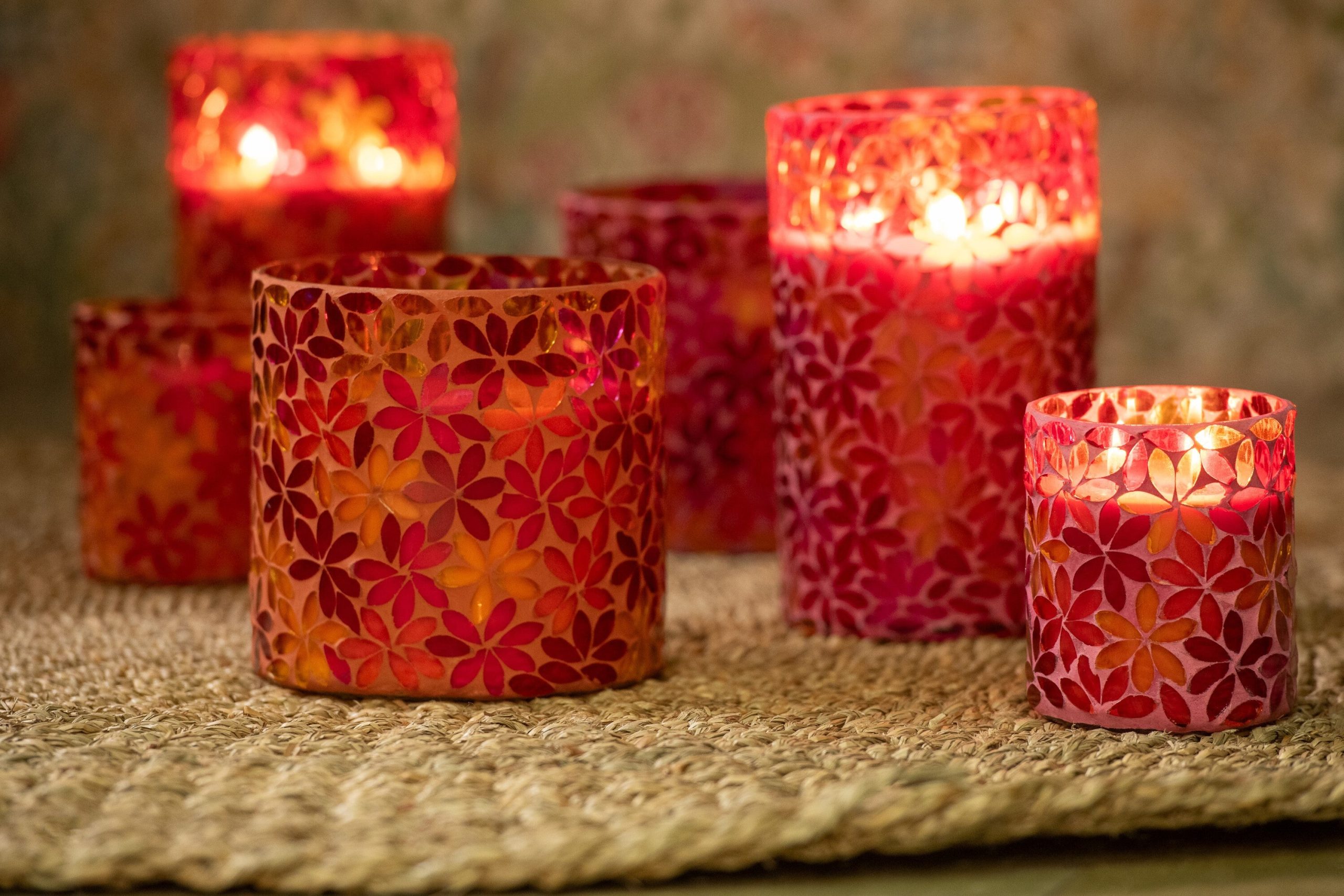 J-Line geurkaars Bloemen Mozaiek - Tender Rose - medium - 2 stuks - 55