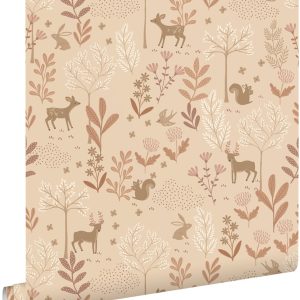 ESTAhome behang bos met bosdieren licht terracotta – 53 cm x 10.05 m – ESTAhome behang bos met bosdieren licht terracotta – 53 cm x 10.05 m –