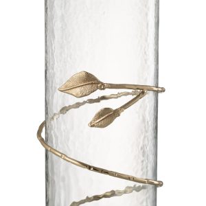 J-Line vaas Blad – glas/ijzer – transparant/goud – 40 cm hoog