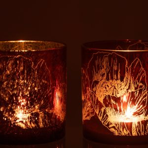 j-Line windlicht Bloemen – glas – bordeaux – large – 2 stuks