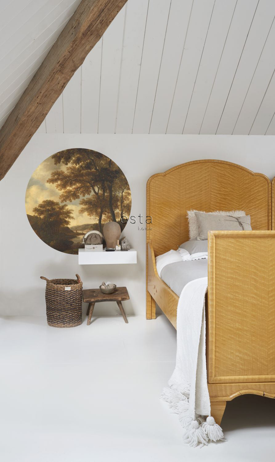 ESTAhome zelfklevende behangcirkel bosrijk landschap oranje - Ø 70 cm