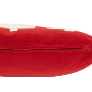 J-Line kussen Rechthoek Kerstbomen – fluweel – rood/wit