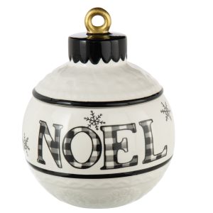 J-Line voorraadpot Kerstmis Bal Rond Dolomiet – keramiek – zwart/wit