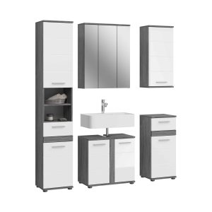Furnilux Blake badkamercombinatie 5-delig rookzilver / wit – 164cm x 1 Furnilux Blake badkamercombinatie 5-delig rookzilver / wit – 164cm x 1