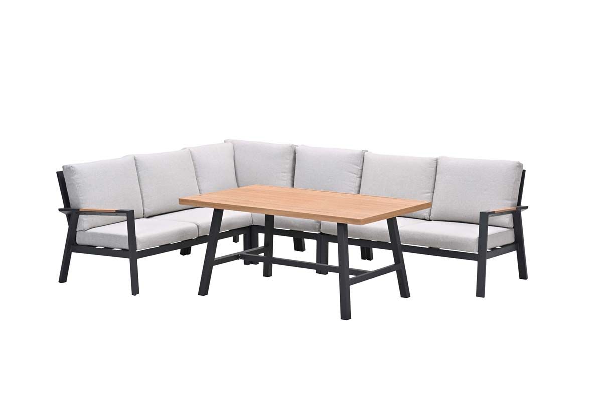 Elati lounge-dining hoekset-5-delig-c.black - sand - light teaklook