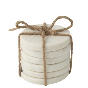 J-Line onderzetter Marmer – steen – wit – set van 6