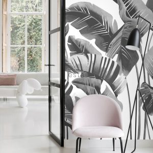 ESTAhome fotobehang grote bananenbladeren zwart wit – 200 x 279 cm – 1 ESTAhome fotobehang grote bananenbladeren zwart wit – 200 x 279 cm – 1