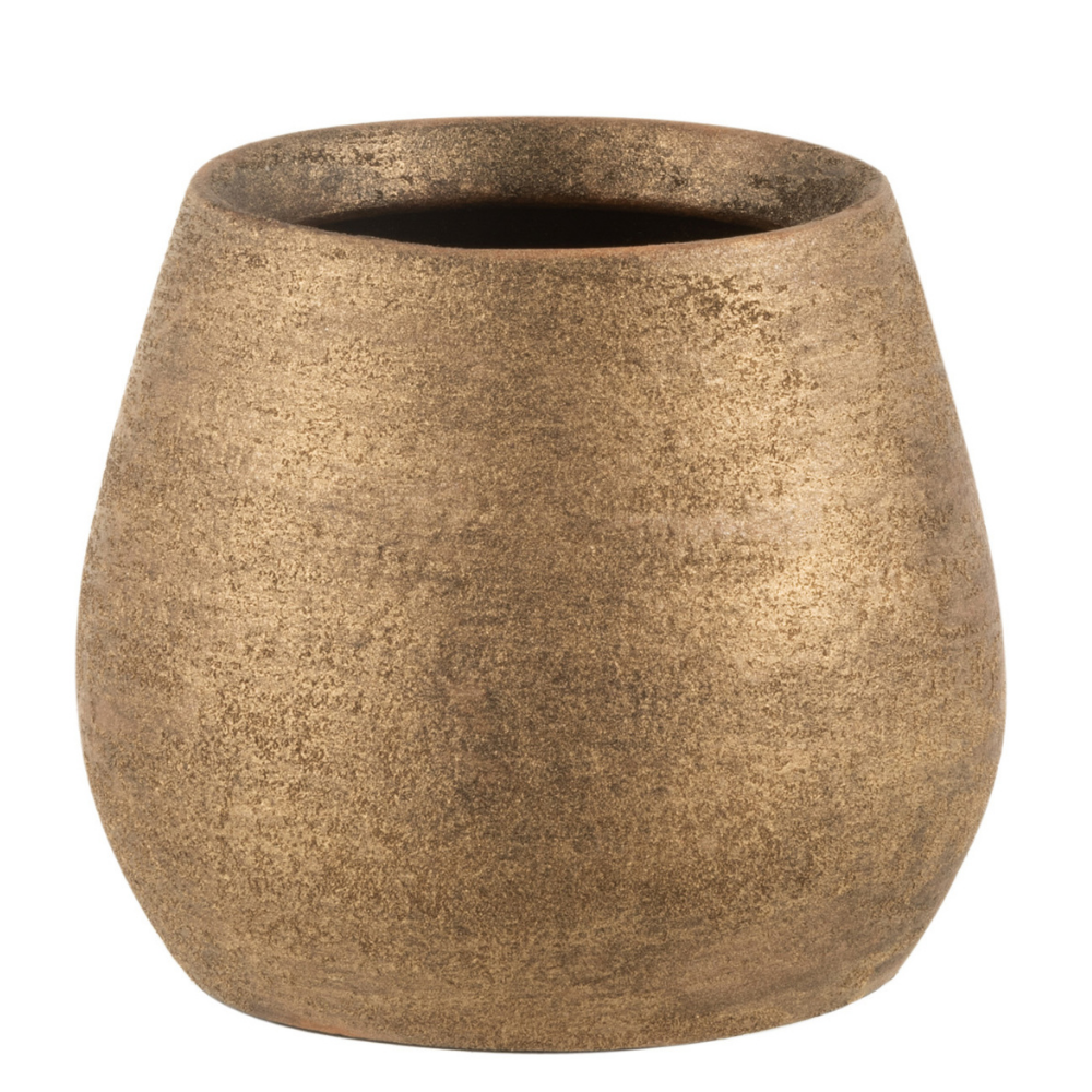 J-Line bloempot Oneffen Ruw - keramiek - goud - small - 2 stuks - Ø 16