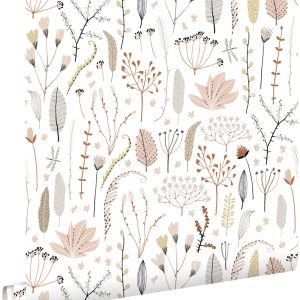 ESTAhome behang veldbloemen zacht roze, grijs en terracotta – 53 cm x ESTAhome behang veldbloemen zacht roze, grijs en terracotta – 53 cm x