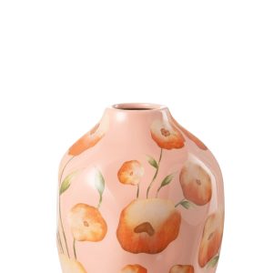 J-Line vaas Bloem – keramiek – zalm/oranje – 21 cm hoog