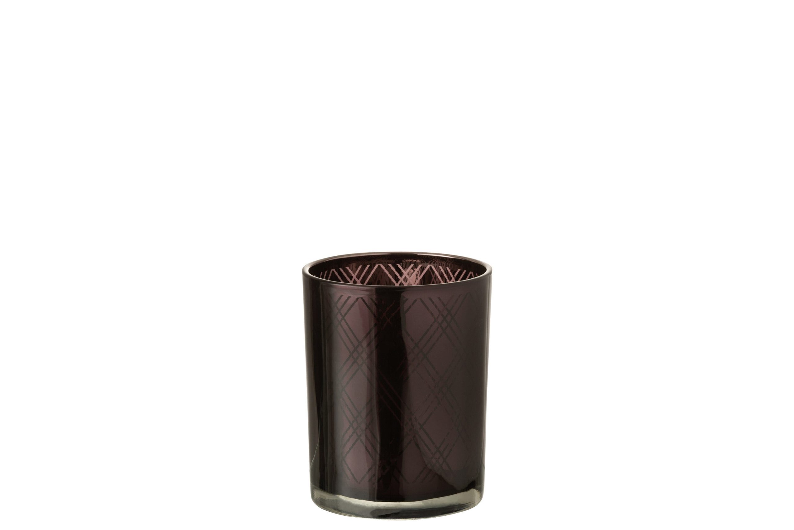 J-Line theelichthouder Ruit - glas - donkerpaars - medium - 2 stuks