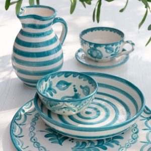 J-Line schaal Granada Stripes Low – keramiek – wit/aqua – large – Ø 25 J-Line schaal Granada Stripes Low – keramiek – wit/aqua – large – Ø 25
