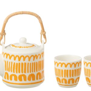 J-Line kop + theepot Strepen set – keramiek – oranje – giftbox van 3