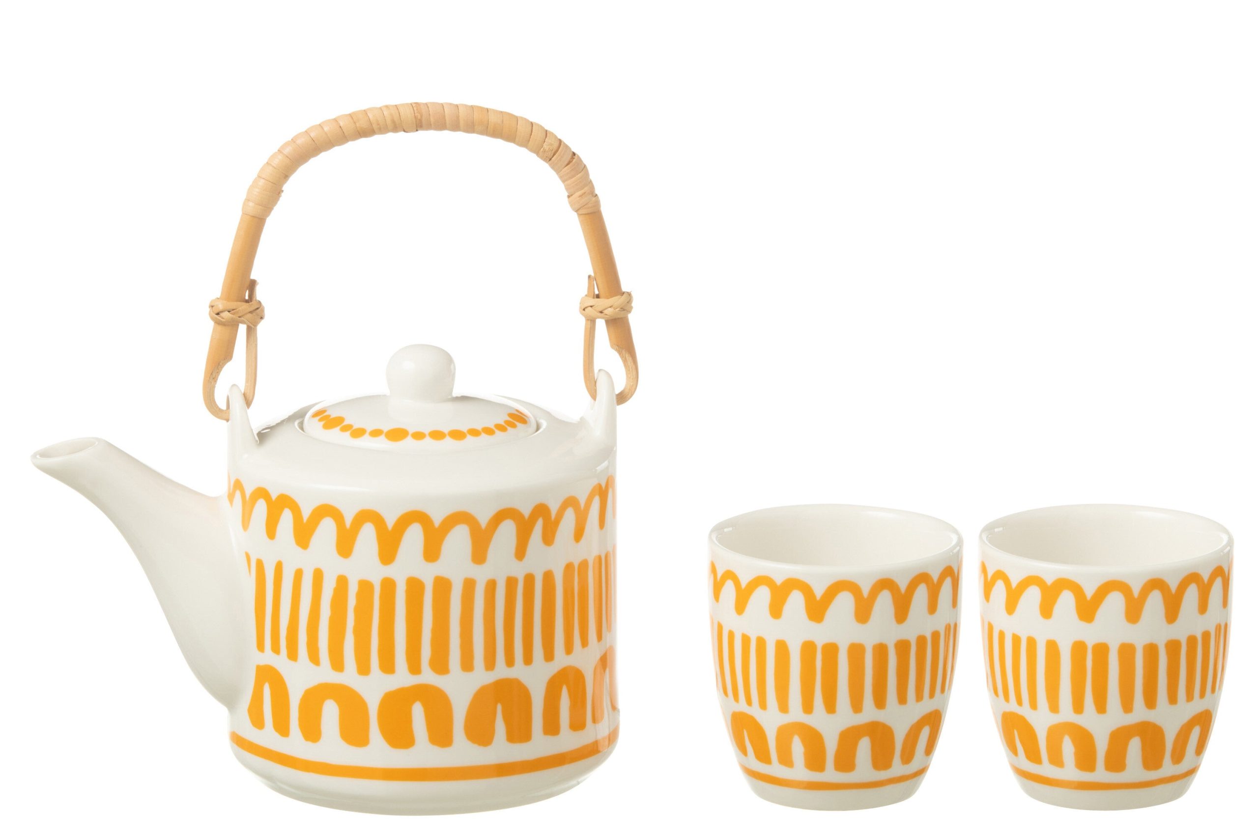 J-Line kop + theepot Strepen set - keramiek - oranje - giftbox van 3
