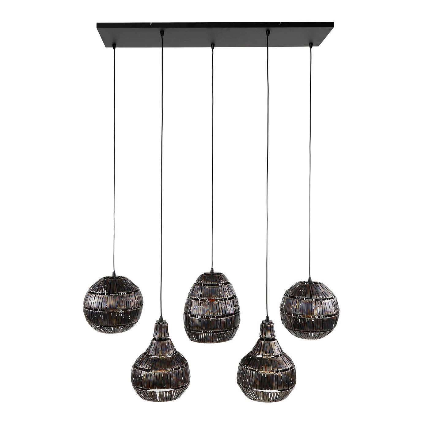 Giga Meubel Hanglamp Strip - Zwart/Bruin Metaal - 5-Lichts - 130x30x15
