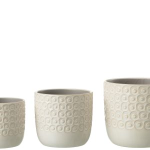 J-Line bloempot Bol – keramiek – wit – small – 2 stuks – Ø 12 cm
