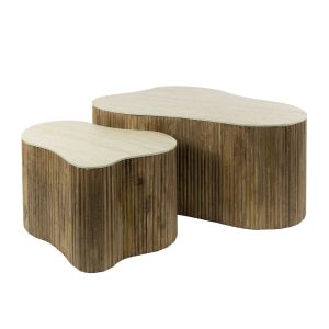 Giga Meubel Salontafel Nuovo – Organisch Beige/Hout – Set van 2