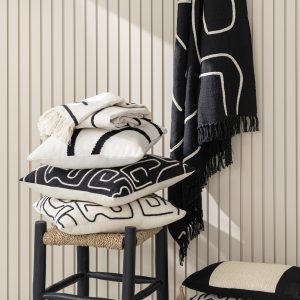 J-Line kussen Geweven Rechthoek – polyester – zwart/beige